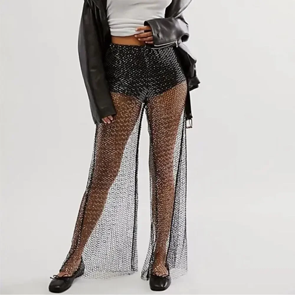 NEW! Free People Lights Up Mesh Wide-Leg Pants size Large